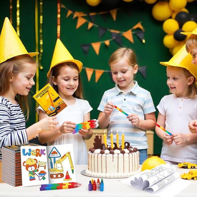 BenLouis 24 Pcs Construction Mini Coloring Books Kids Excavator Theme Party Favors Small Activity Books Bulk for Kids Construction Birthday Goodie Bags Stuffers Return Gifts Classroom Travel
