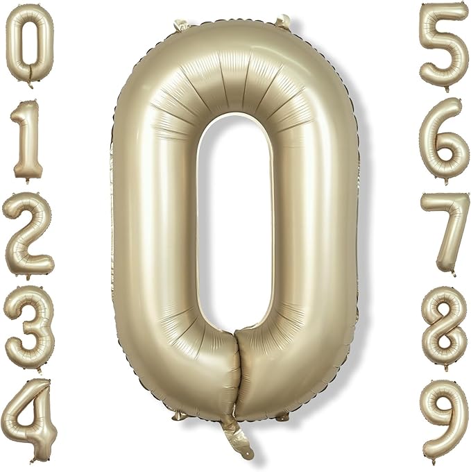 Metallic Gold Number 0 Balloons 40 Inch, Large Champagne Number Balloons 0-9 Set, Light Gold 0 Mylar Foil Balloon Numbers for Girls Boys Baby Shower Birthday Graduation Anniversary Party Decorations