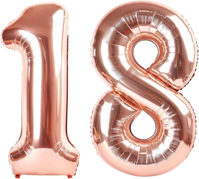 Rose Gold Number Balloons, 18th Birthday Party Decoration for 1 8 18 81 Men & Women, Big Foil Balloon Number for Wedding Celebration Adult Party Supplies