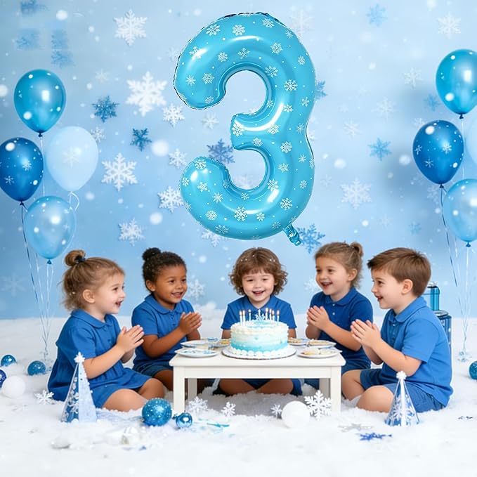 Snowflake Balloons Birthday Decorations, 40'' Frozen Number 3 Balloon for 3rd Birthday Party Supplies