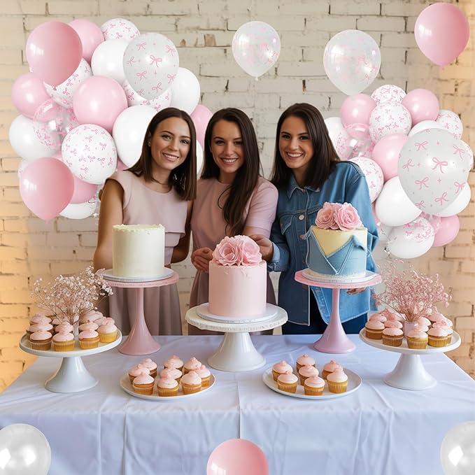 Pink Bow Balloons Light Pink and White Balloon 12inch Clear Bow Balloons Coquette Girls Birthday Party Decorations Latex Helium Balloon for Arch Bridal Shower Bachelorette Weddiing Decor