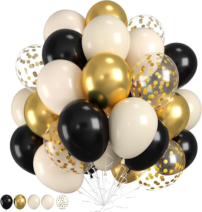 Black & Gold, White & Gold Balloons - New Years, Birthday & Graduation Party Pack with Gold Confetti
