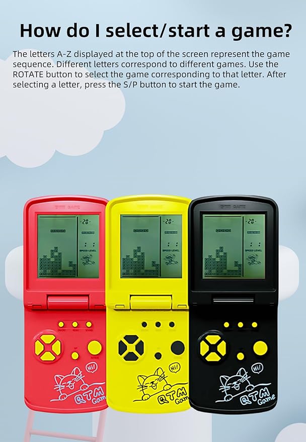 JXD 3.5-Inch Screen Block Game Console with Unique Flip Design Built-in 26 Retro Games Multiple Modes Adjustable Difficulty/Speed Children's Educational Game Toys Christmas (Red)