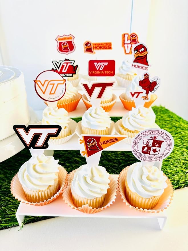 Virginia Tech Cupcake Topper Party Supplies for Football, Birthday, Graduation Party Decorations (24 Pieces) (Virginia Tech Hokies)