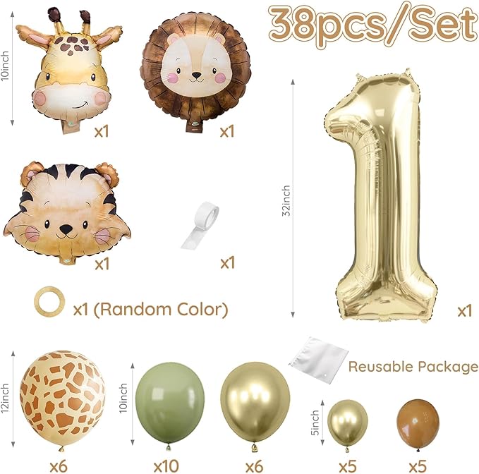 Jungle Safari Birthday Balloons, Wild One Animal Balloons Safari Birthday Party Supplies for Safari Birthday Wedding Shower Party Decorations