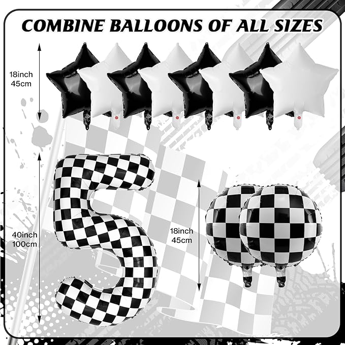40 Inch Checkered Number Balloons 5 Black and White Foil Balloon for Girls & Boys Racing Car Theme Birthday Party Decorations, Party Supplies & Favors(Number 5)