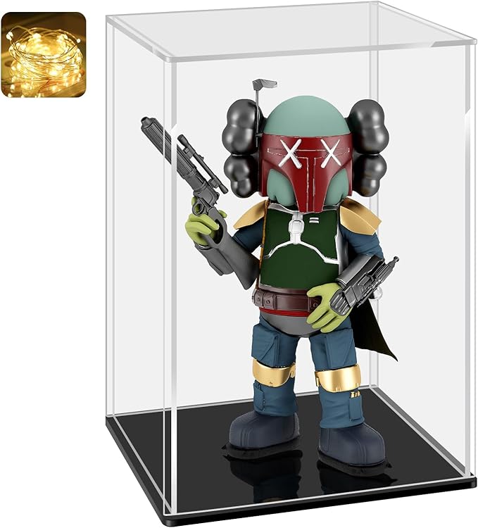 LANSCOERY Acrylic Display Case, Assemble Showcase Display Box for Collectibles, with Dustproof & Seamless Display Design, 6x6x8inch Black Base