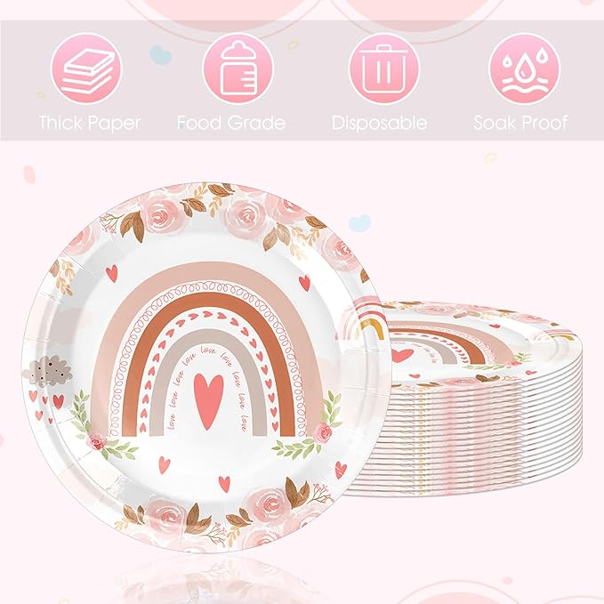 20Pcs 9 Inch Boho Rainbow Disposable Plates Boho Rainbow Birthday Party Decorations Dinner Paper Plates, for Boho Birthday Party Baby Shower, Festival Chic Celebration Decorations Supplies