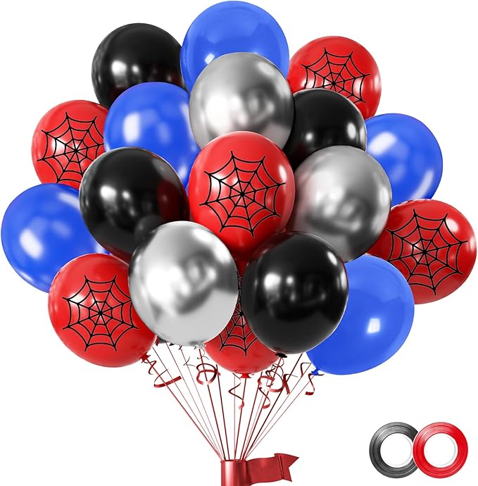 50pcs 12inch Black Red Blue Silver Balloon,Red with Spider-Web Printed Balloons for Boys Girls Halloween Party Birthday Decorations Birthday Balloons Baby Shower Party Supplies Gifts