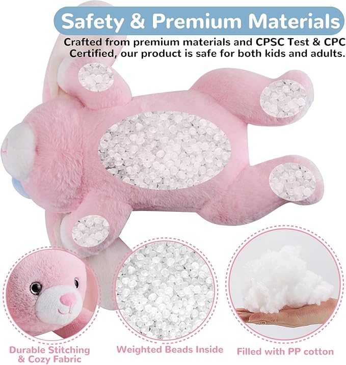 Bunny Weighted Stuffed Animals - 12 Inch 1.0 Pounds Weighted Plushies Rabbit - Small Plush Bunny Stuffed Animals Pillow - Cute Plush Toys Gifts for Kids & Adults
