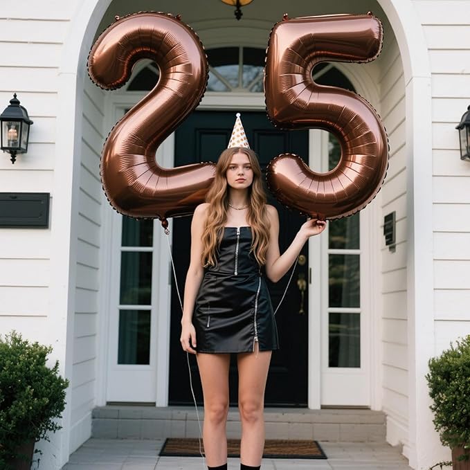 40 Inch Dark Brown Balloon Number 25,Chocolate Jumbo Mylar Foil Helium Balloon for 25th Digital Balloons for Birthday Party,Wedding Anniversary Party Decorations