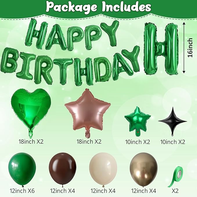 Green and Brown Birthday Decorations Dark Forest Green Safari Camo Army Brown Coffee Gold Sand Nude Balloons Happy Birthday Banner Heart Balloons 18/10 Inch Star Balloon for Boys Bday Party Supplies
