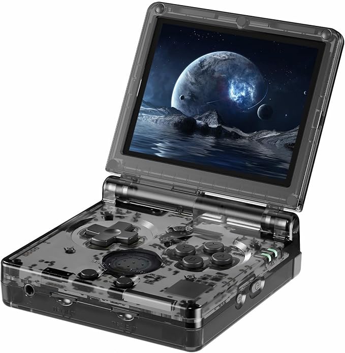 RG35XXSP Handheld Clamshell Games Consoles Built-in 64G+128G TF Card 8000+ Games Portable Style Flip Hand Held Game Video Consoles Linux System with Case (Black Transparent)