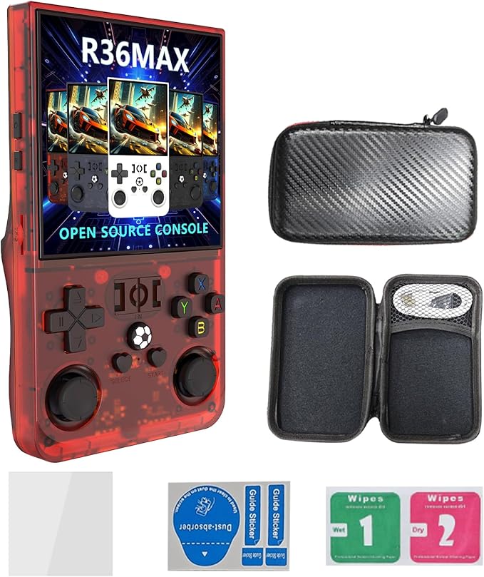 R36MAX Retro Handheld Game Console,4.0-Inch 720x720 IPS HD Screen,Preloaded Classic Games,Linux Open Source System,128G TF Card &4000mAh Battery,Portable Travel Gift for Teens & Adults (Red)