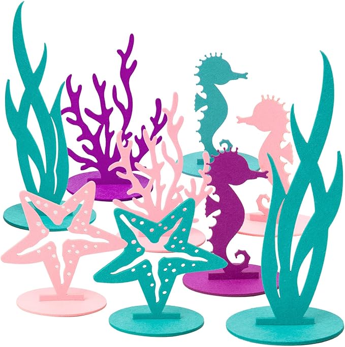 SUNBEAUTY 20Pcs Mermaid Party Decoration DIY Felt Under The Sea Table Centerpiece Ocean Theme Seahorse Starfish Seaweed Birthday Baby Shower Little Mermaid Girl Birthday Party Supplies
