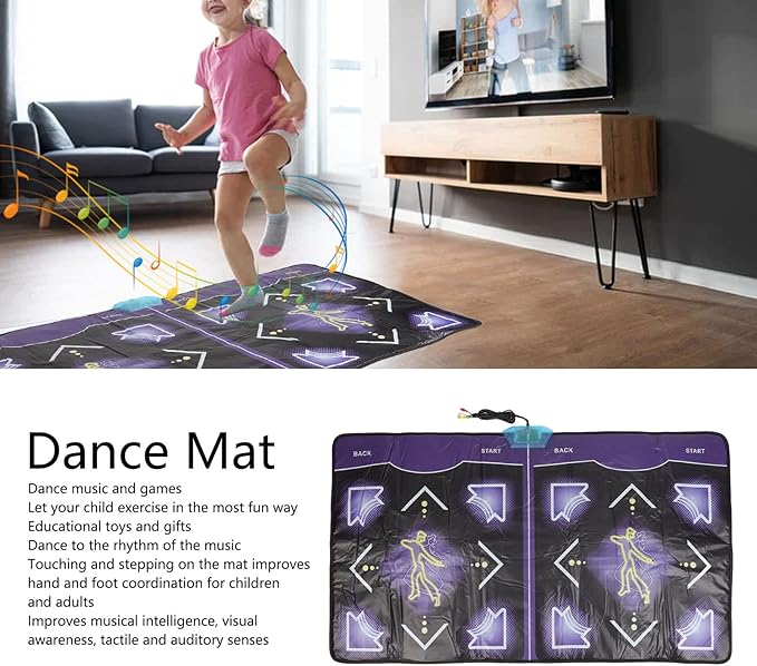 Dance Mat, Double Dancing Pad with Handle, Includes 100 Dance Songs, 60 Games, with a 512MB Memory Card, for Children and Adults for Home Use