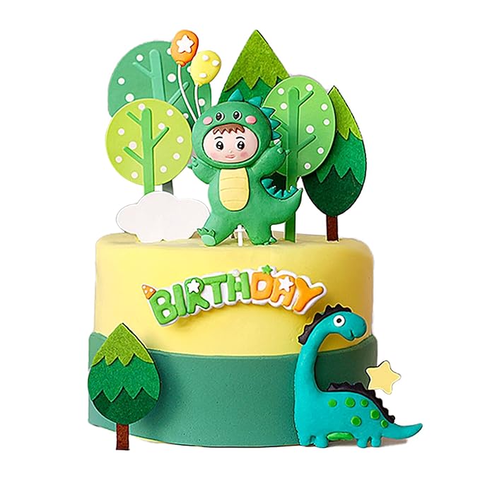 Gyufise 13Pcs Decorations Set Forest Tree Balloon Baby Shower Topper Happy Birthday Cake Picks for Jungle Safari Dino Theme Baby Shower Kids Birthday Party Supplies
