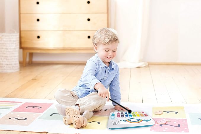 Lexibook Xylofun Electronic and Educational Xylophone for Children, Musical Toy Game, 8 Keys, Light Guiding, 2 mallets Included, White/Blue, K340