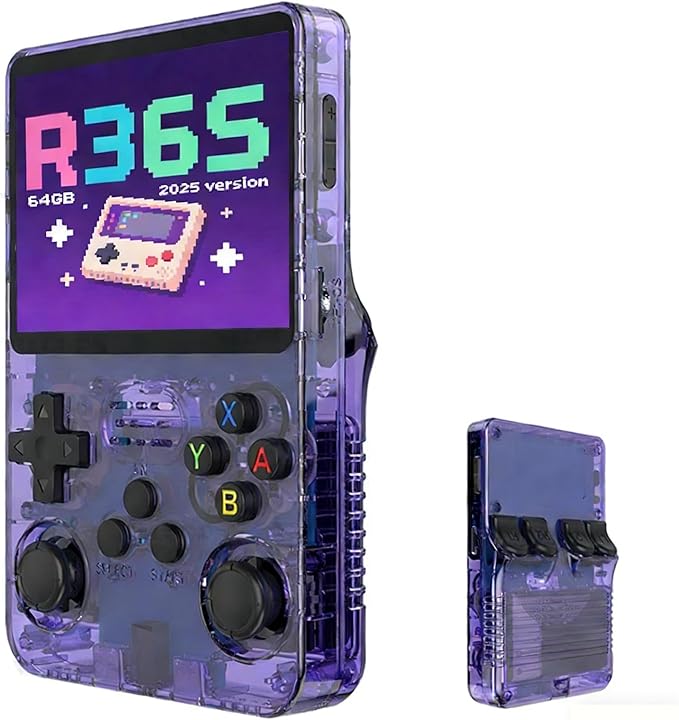 R36S Retro Handheld Game Console Support Arkos Linux System, 3.5" IPS Screen Retro Game Emulator,Portable Pocket Video Player 64GB (Purple)
