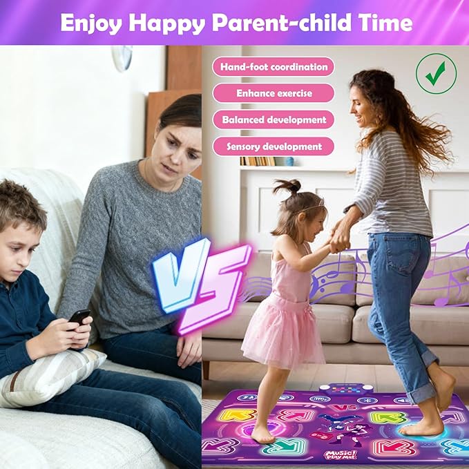 Amy & Benton Upgraded 2-Player Dance Mat for Toddlers 3-5,Dance Mat Toys for 4-8 Year Old Kids,Light Up Play Mat 8-Button with Bluetooth,Electronic Music Games Birthday for Girls Boys