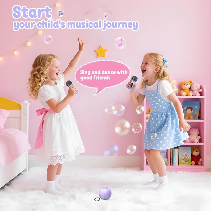 Mini Karaoke Machine for Kids Gifts,3 4 5 6 7 8 9 10 11 12+ Years Old Girl Boy Birthday Gifts Party Singing Toys,Portable Bluetooth Speaker with 2 Wireless Microphone for Teens,Simple Button (Purple)