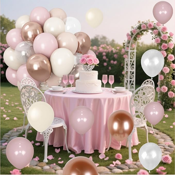 Dusty Pink White Balloons Pale Pink Beige Gold Balloon 12inch Metallic Champagne Balloons Girls Women Birthday Party Decorations Ivory Latex Helium Balloon for Arch Boho Bridal Baby Shower Christening