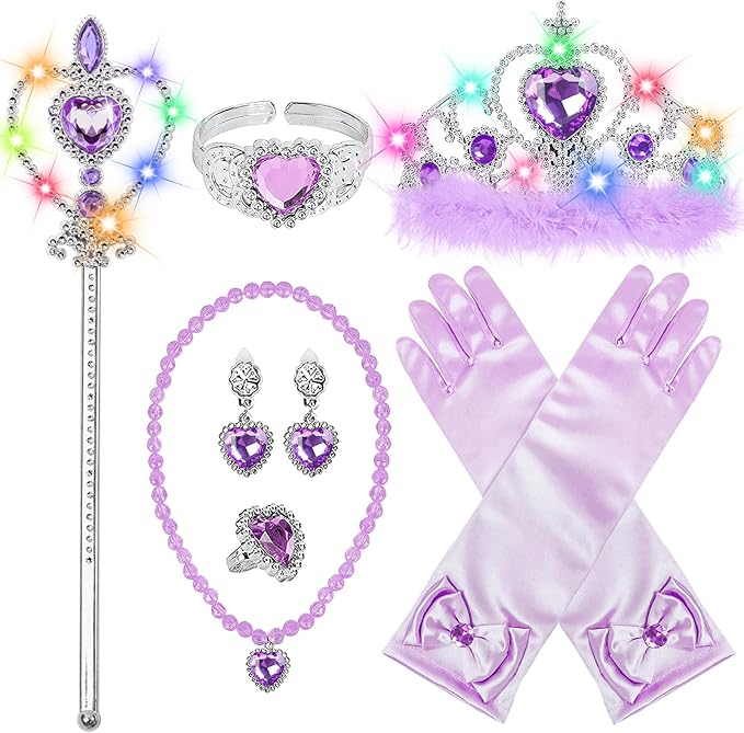 Princess Crown Tiara for Little Girls Princess Dress Up Accessories, Light Up Tiara Wand Toy Gifts for 3-6 Girl