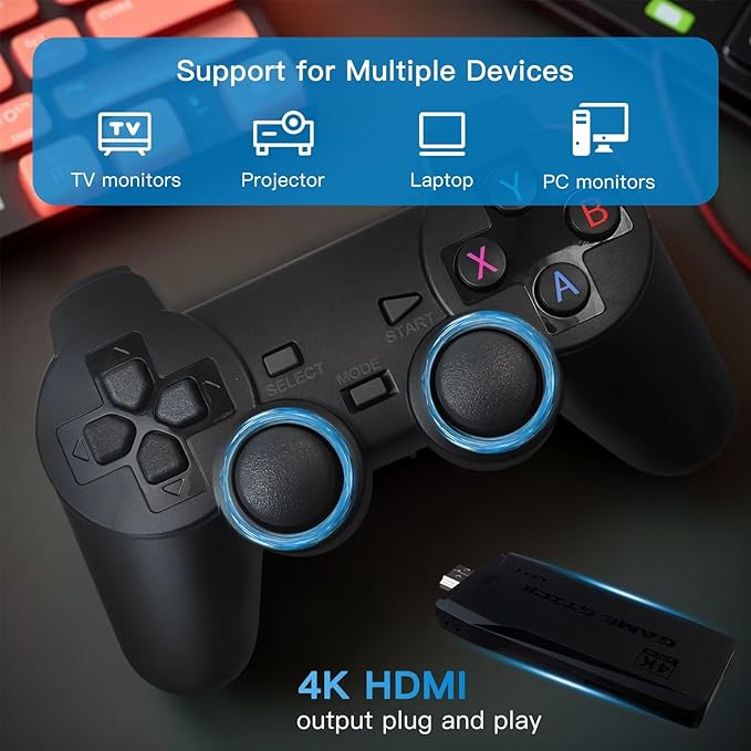 Wireless Retro Video Game Console Stick 20000+ Games Classic Games, M8 TV Console with 9 Emulators, 4K HDMI Output for TV/PC/Projector, with 64GB TF Card Support Multiple Format Games