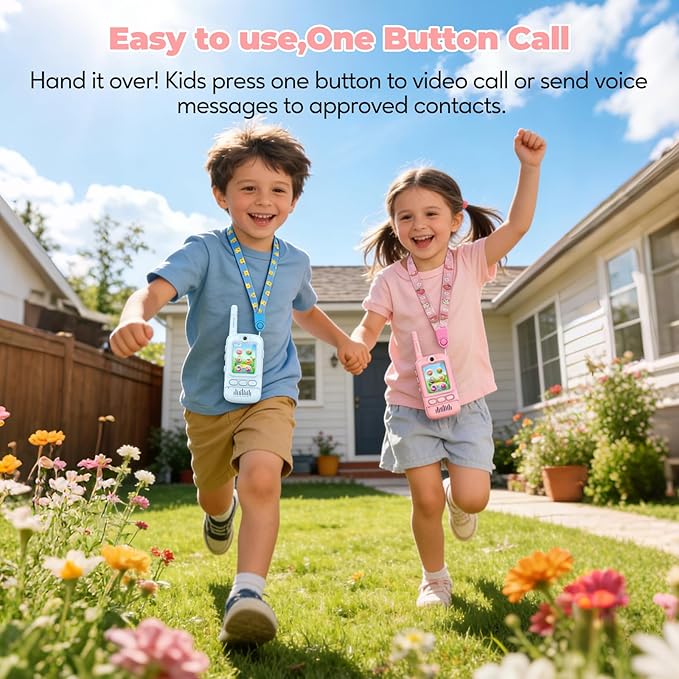 Video Walkie Talkies for Kids,2 Pack-Kids Video Call Device with HD Camera,Filters,Emojis,Voice Changer & Voice Message,Auto Pairing, Durable for Indoor & Backyard Use