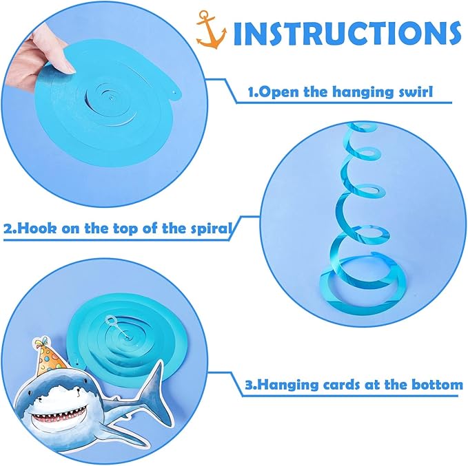 WERNNSAI Shark Party Hanging Swirls – 24 PCS Shark Party Supplies Birthday Decorations for Boys Ocean Shark Themed Party Baby Shower Ceiling Decor