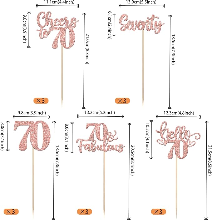 15PCS Happy 70th Birthday Centerpiece Sticks Seventy Hello 70 Cheers to 70 Table Flower Centerpieces Sticks 70 Fabulous Floral Decorations for Happy 70th Birthday Party Centerpieces Supplies Rose Gold