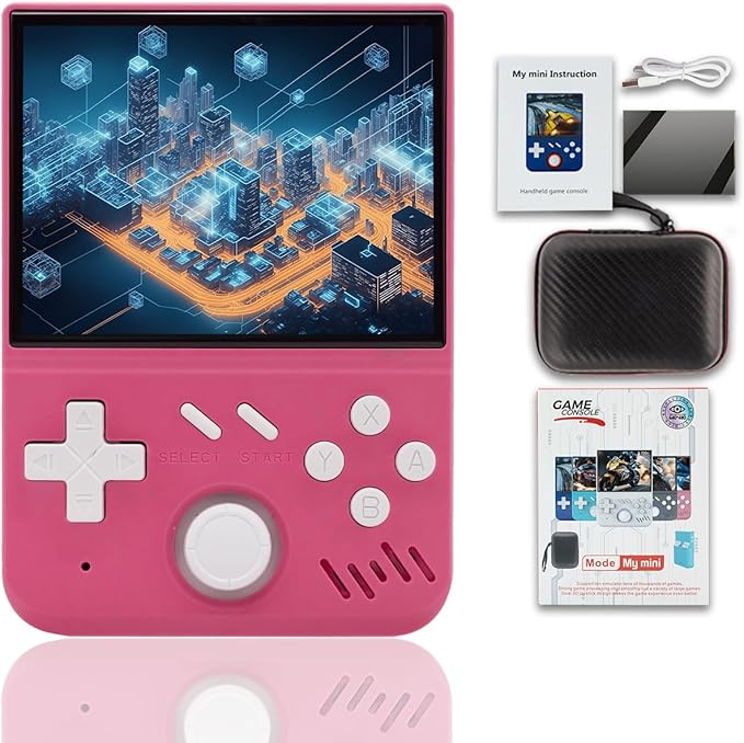 EWDGOES My Mini Handheld Game Console 3.5-in 640 * 480 IPS OCA Screen RK3326 4000mAh with Portable Case Pink-64GBVer.