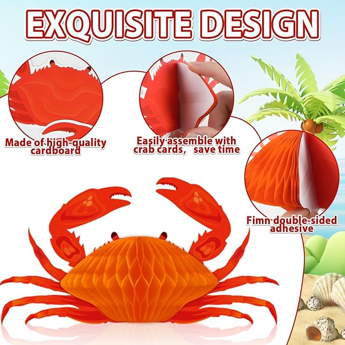 12Pcs Crab Party Decorations Crab Lobster Honeycomb Centerpiece Lobster Decor for Table Summer Sea Animal Beach Baby Shower Birthday Party Supplies