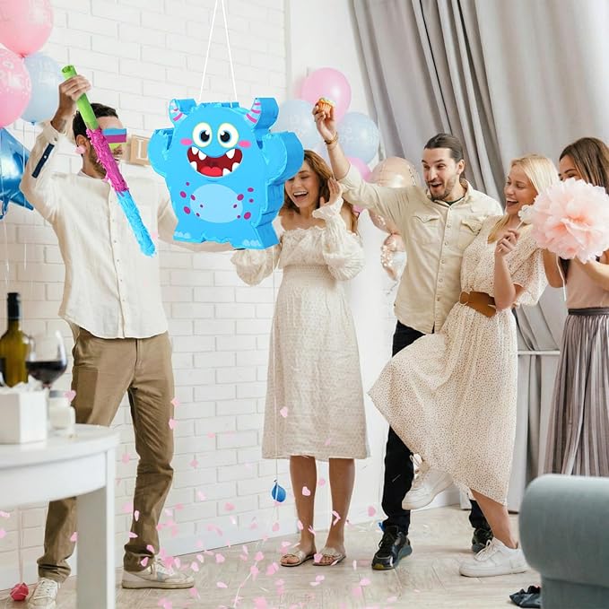 Little Monster Themed Piñata Birthday Party Decorations Cartoon Piñata with Stick Blindfold for Valentine Day Wedding Baby Shower Anniversary Party Decorations Centerpiece Photo Prop