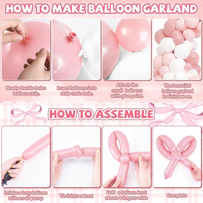 125 Pcs Pink and White Balloon Garland Arch Kit Include 18in 10in 5in Light Pink White Balloons for Pink Bow Birthday Baby Shower Gender Reavel Wedding Party Decorations