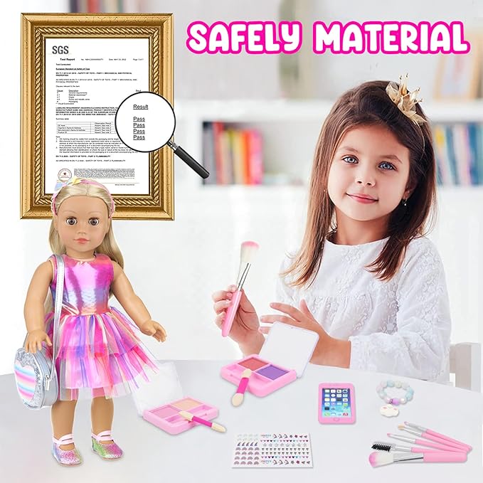 ZITA ELEMENT 18 Inch Doll 14 Pcs Accessories Makeup Set with Dress for Generation Doll Makeup Beauty Set for Girl Doll(No Doll), ZT-AG-HZP-14B