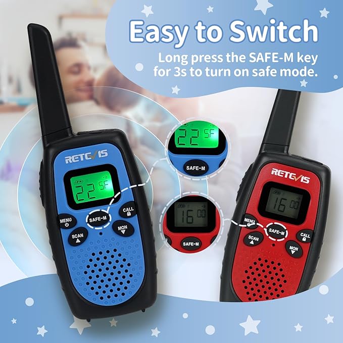 Retevis RT628S Walkie Talkies, RT628 2.0 Newer Version Portable FRS Two-Way Radios, Safe Mode, VOX Hands Free, Birthday Gifts Walkie Talkies for Adults Kids Camping Hiking Adventure (3 PCS)