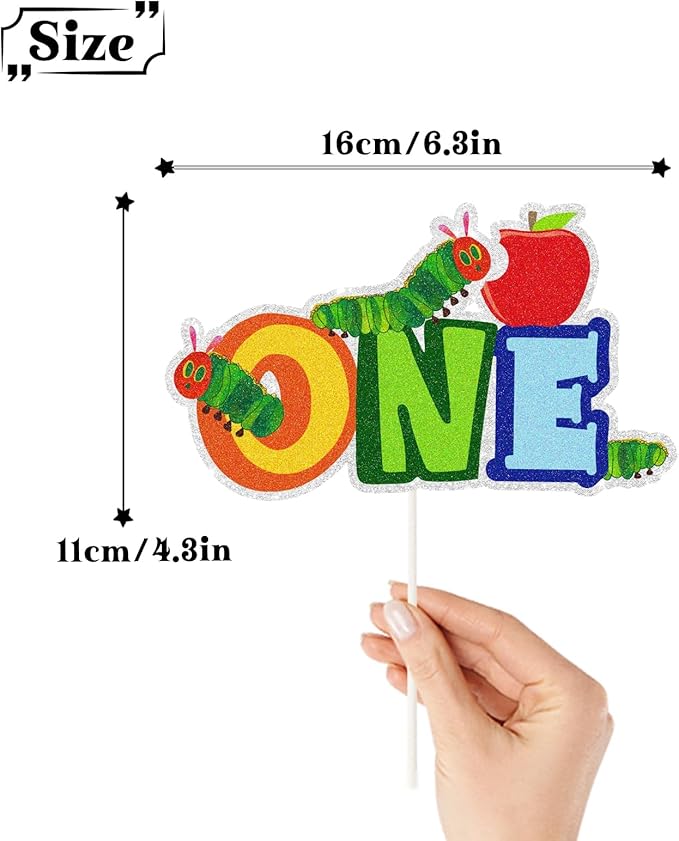 Cartoon Hungry Caterpillar One Year Old Cake Topepr, Reading Story Theme 1st Birthday Cake Decor,Summer Spring First Birthday Party Decorations for Boys Girls