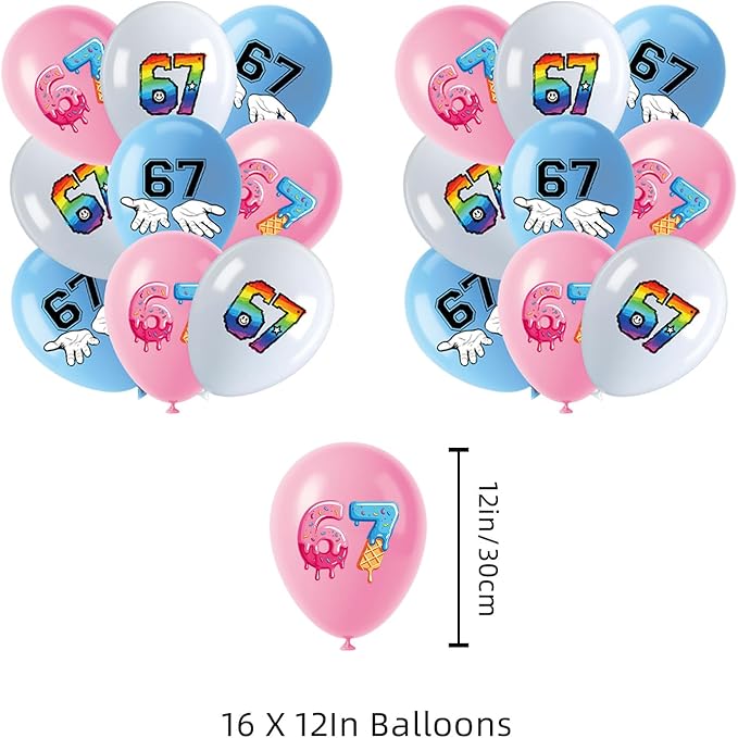 6 7 Birthday Decorations, 6 7 Meme Six Seven Themed party supplies Include Happy Birthday Banner, Balloons, Cake Toppers and Cupcake Toppers for Boy Girl Party Decor