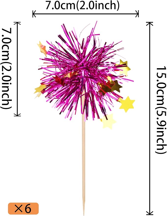 30 PCS Foil Firework Cupcake Toppers Happy Birthday Star Cupcake Picks Sparkle Tinsel Drink Stirrers Cocktail Fruit Toothpicks for Valentine's Day Wedding Birthday Party Decorations Supplies Purple