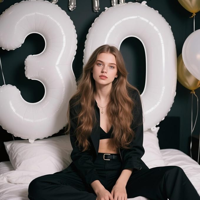 40 Inch White Number 30 Digital Balloon,Jumbo Mylar Foil Helium Balloon for 30 Balloons for Birthday Party,Wedding Anniversary Party Decorations