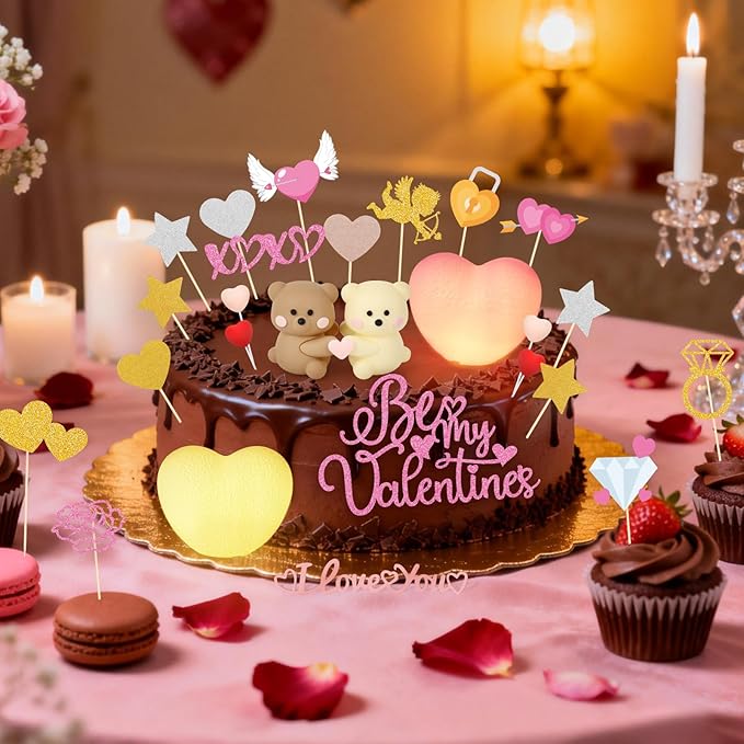 Hooqict 36 Pieces Valentine's Day Cake Decorations Set with Sweet Love Heart Valentines Party Cake Toppers & Cupcake Toppers for Happy Valentines Galentines Day Anniversary Birthday Party Decorations
