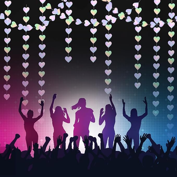 52Ft Shiny Corlorful Glitter Laser Love-Heart Garland Photo Booth Props for Girl Birthday Party Decorations ERAS Themed Birthday Banner Supplies Themed Decor Taylor Party Decorations