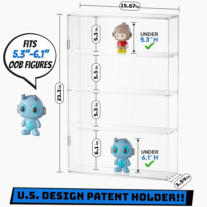 WINKINE Oversized Display Case Compatible with Funko Pop Out of Box, Acrylic Floating Shelf Wall Mounted, Clear Display Cabinet Box for Collectibles, Toys, Figure Stand Storage (Clear-4 Tier)