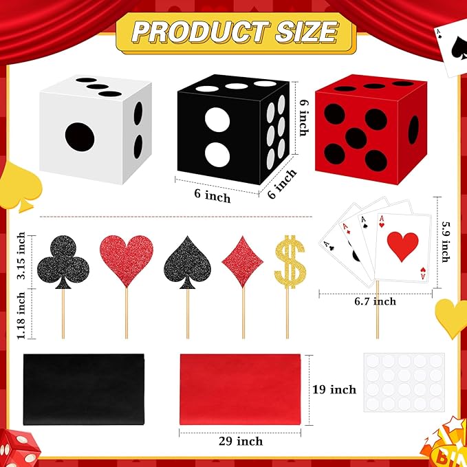 Zhanmai 24 Set Casino Theme Party Decorations 6 x 6 x 6 Inch Paper Poker Boxes Casino Centerpiece Sticks for Table Game Theme Night Decoration Gift Box for Poker Birthday Party Supplies