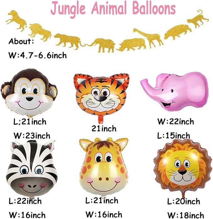 Two Wild Birthday Party Decorations, Jungle Themed Secend Girl Birthday Party Supplies Set Cute Animals Head Balloons and Two Wild Banner for Girls 2nd Jungle Birthday Decor