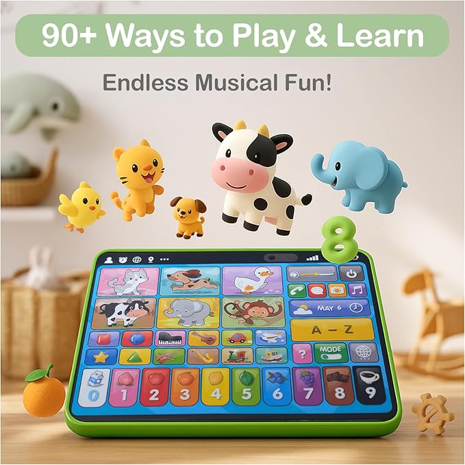 Learning Tablet for Toddlers 1-3 Trilingual Learning Toys with Sounds & Speech Therapy, Montessori Educational Toys for 1 Year Old Boy Girl, Baby Musical Toys 12-18 Months Toddler Toys Age 1-2-3 Gifts