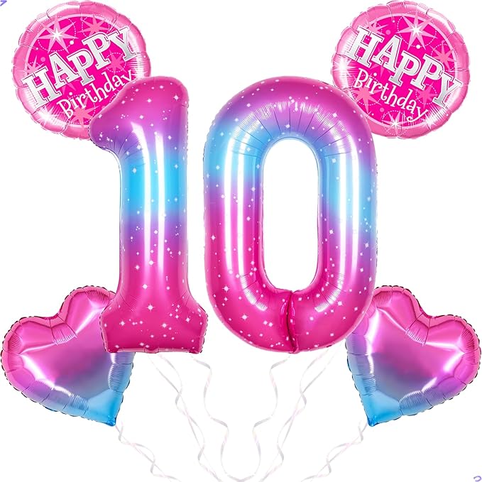 Number 10 Balloon for Rumi Birthday Decorations, 40 inch Big Helium Number Balloons for Girls Birthday Party Celebration Decoration Supplies