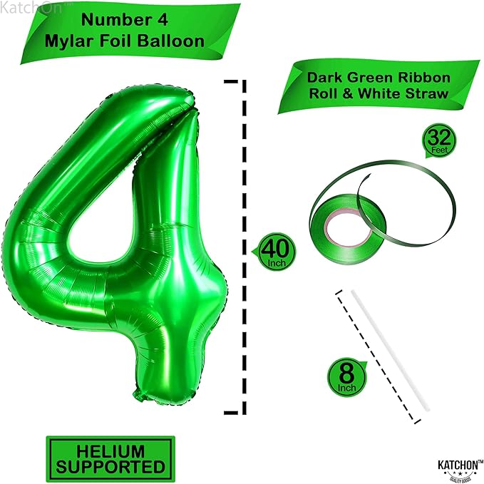 KatchOn, Dark Green Number 4 Balloons - 40 Inch | 4 balloon Green for Birthdays | 4th Birthday Balloons Boy, 4th Birthday Decorations for Boys | 4 balloon number for Anniversary Decorations
