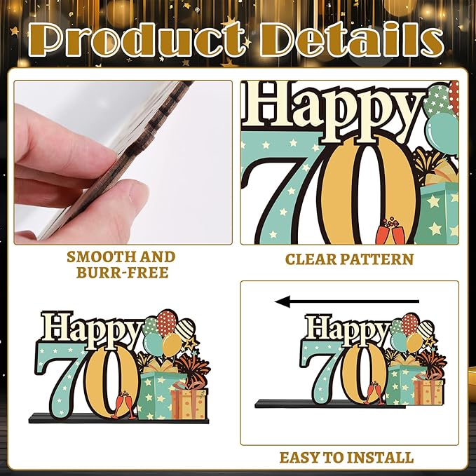 70th Birthday Decorations for Men Women - Colorful Hello Fifty Birthday Wooden Centerpieces Table Decor, Vintage 1956 Table Topper Sign, Cheers to 70 Years Old Bday Party Decor Supplies